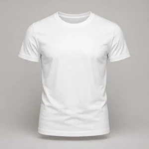 Camiseta blanca de algodón de manga corta y cuello redondo, vista de frente y sin estampar