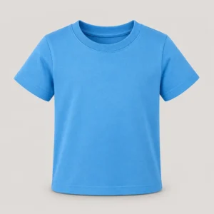 Camiseta infantil de algodón de manga corta, lisa y vista de frente, lista para personalizar