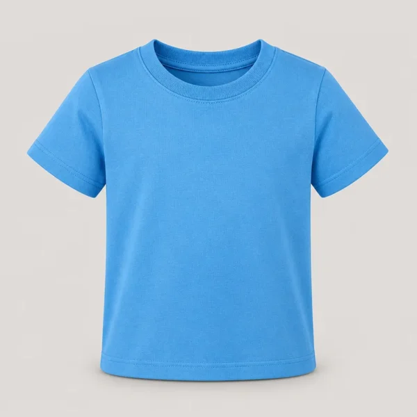 Camiseta infantil de algodón de manga corta, lisa y vista de frente, lista para personalizar